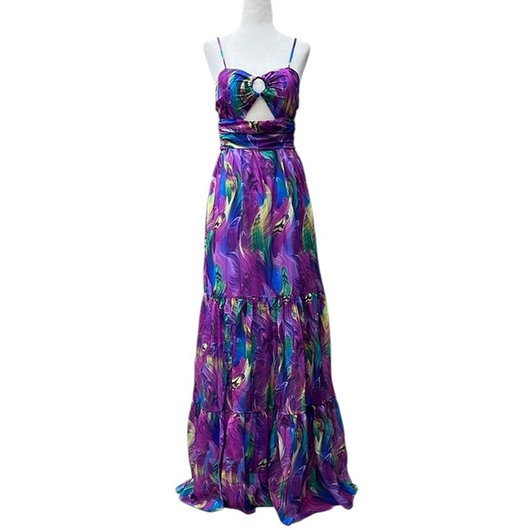 Loragal Summer Print Cutout Slip Maxi Dress - Picture 1 of 11